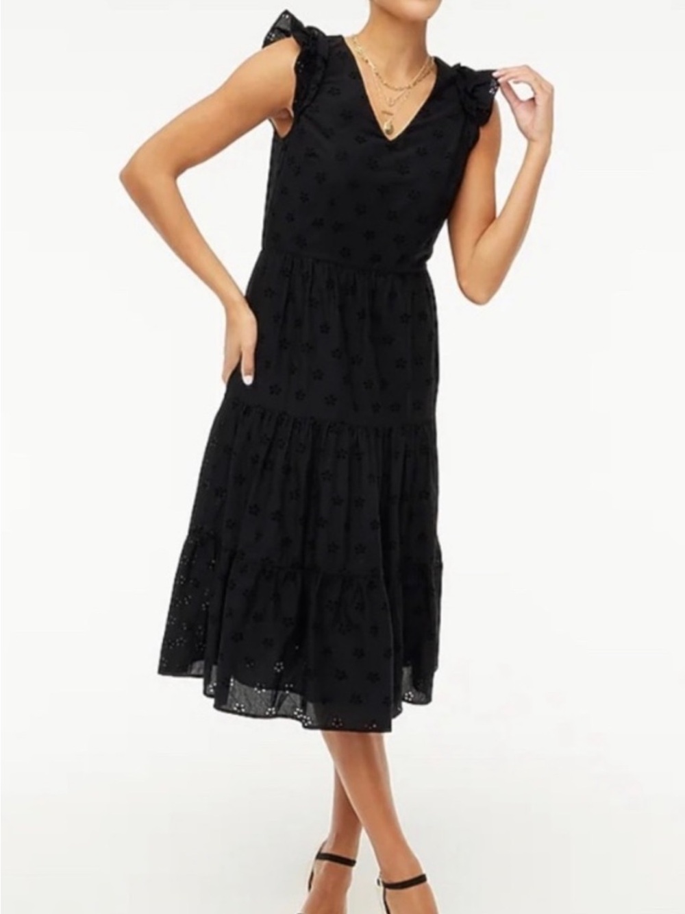 LIKE NEW JCREW 100% Cotton Eyelet Flutter Sleeve Midi Dress